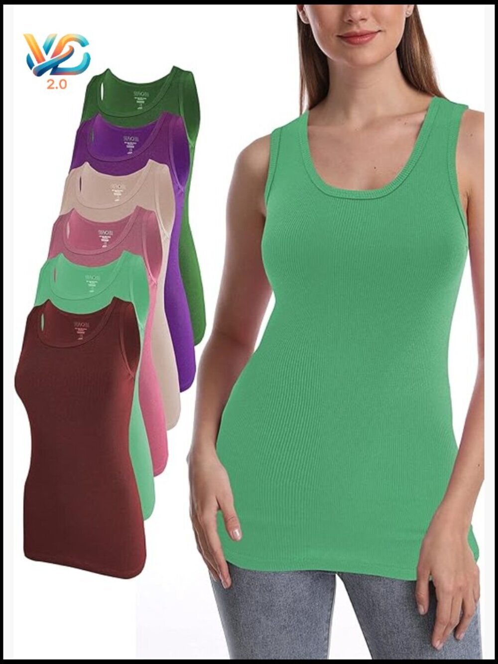 Ribbed Cotton Blend Tank Tops 6-Pack Sleeveless Layering Workout Tops
